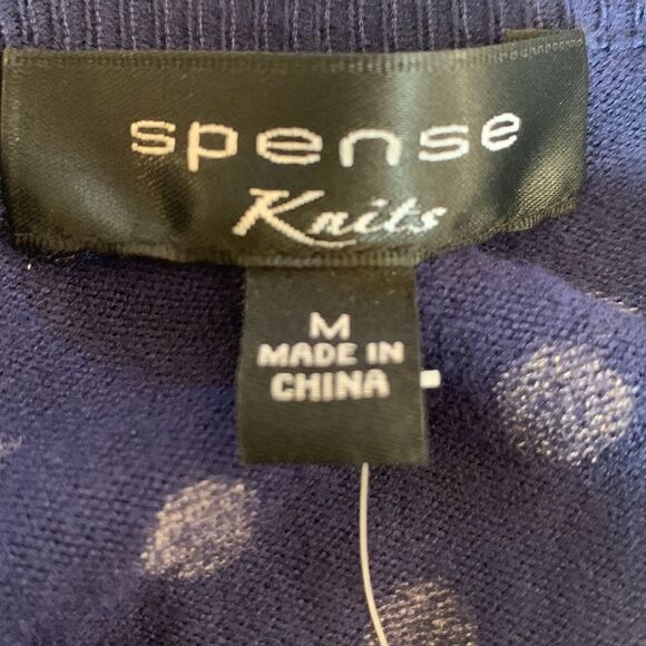 SPENSE SWEATER Navy and tan polka dot cardigan Size M NWT - Picture 6 of 8